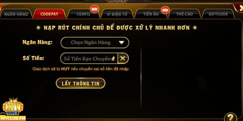 Nạp tiền qua ngân hàng nhanh chóng
